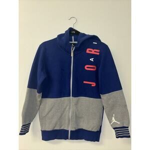 Nike Jordan Air Blue & Gray Zip‎ Front Hoodie Youth Boy's Size Large Basketball